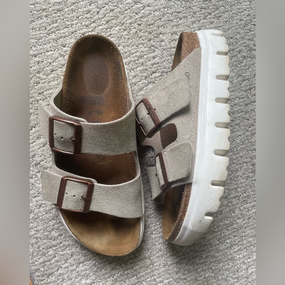 Birkenstock Arizona Chunky by Papillio Taupe Suede size 38
